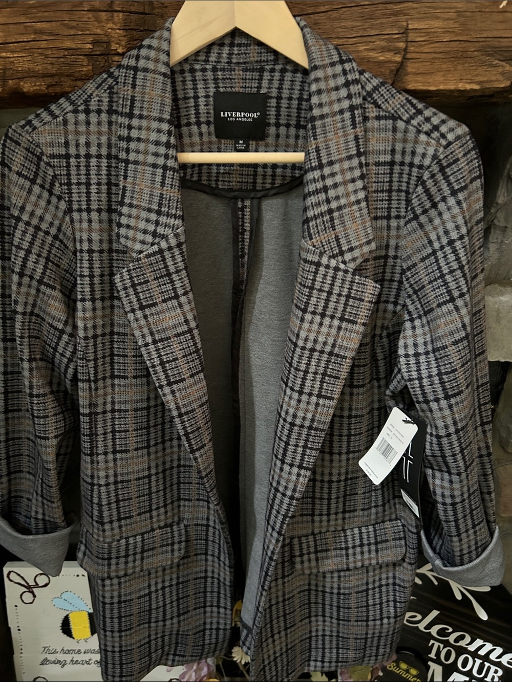 Liverpool Plaid Blazer in Grey and Brown Tones